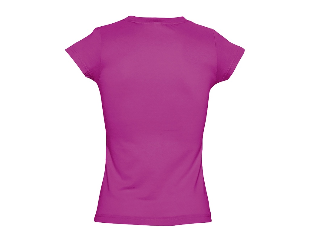 Damski T-shirt Slim z Dekoltem V - Fuchsia