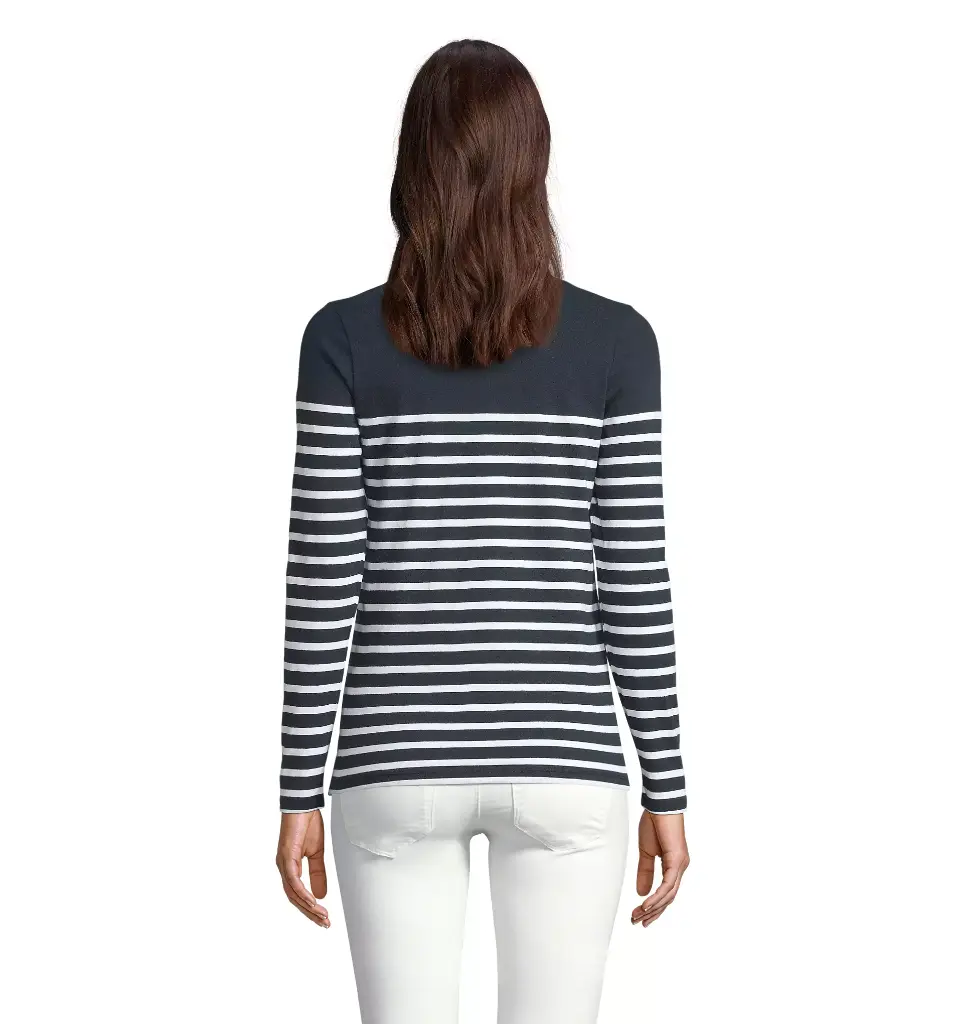 Damska koszulka w paski z długim rękawem - French Navy & White