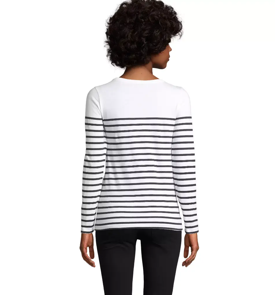 Damska koszulka w paski z długim rękawem - White & Navy