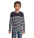 Dziecięcy T-shirt w Paski z Długim Rękawem - French Navy & White