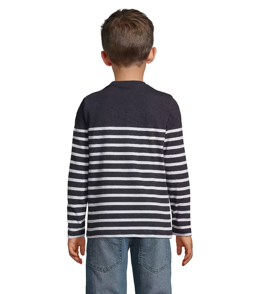 Dziecięcy T-shirt w Paski z Długim Rękawem - French Navy & White