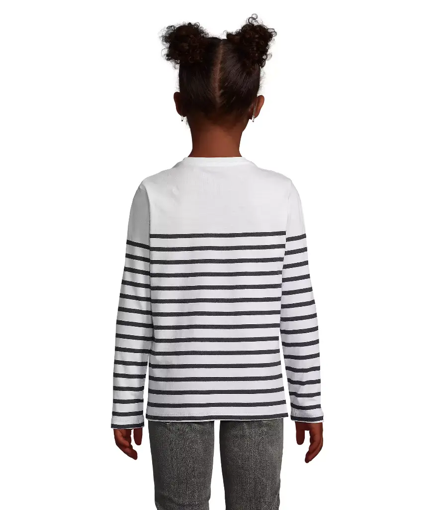 Dziecięcy T-shirt w Paski z Długim Rękawem - White & Navy