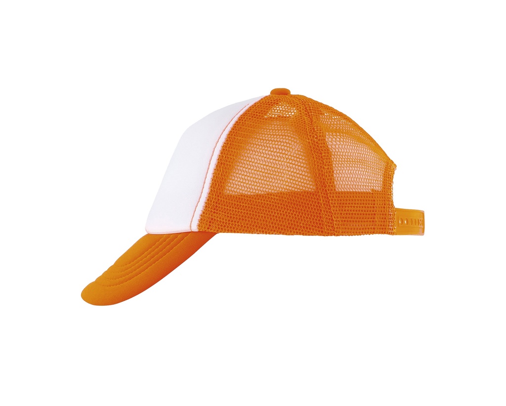 Dziecięca czapka z daszkiem pięciopanelowa - White & Neon Orange
