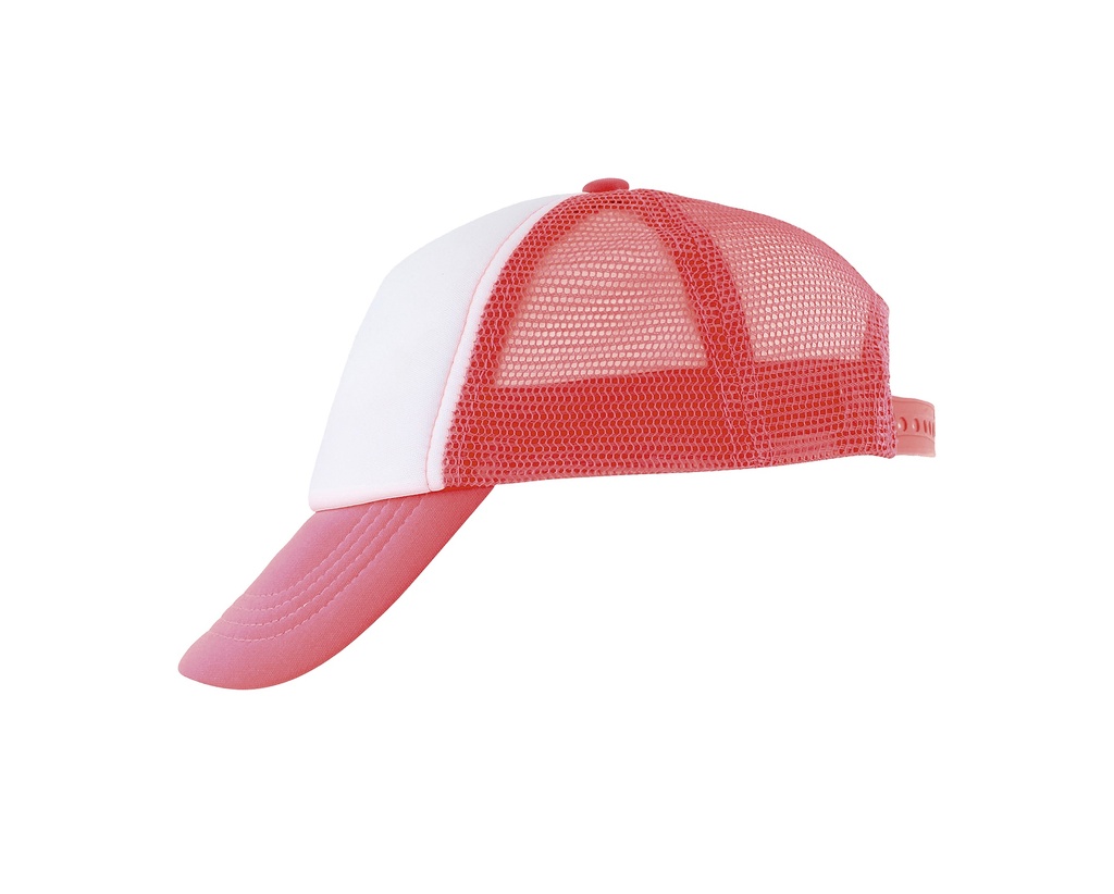 Dziecięca czapka z daszkiem pięciopanelowa - White & Neon Coral