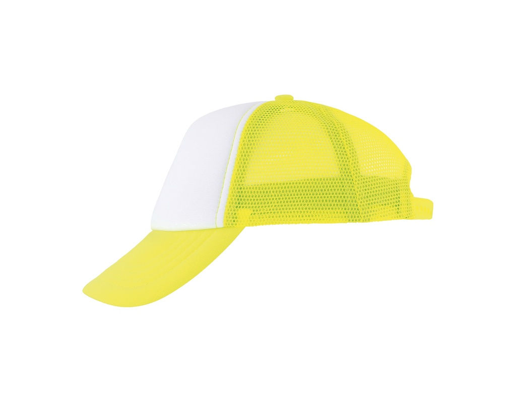 Dziecięca czapka z daszkiem pięciopanelowa - White & Neon Yellow