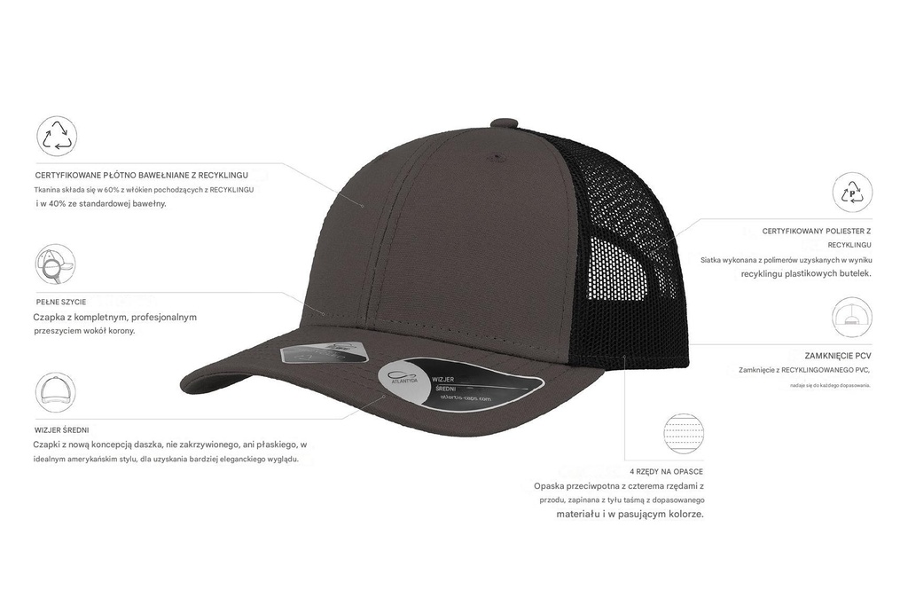 Czapka Recy Three - Dark Grey & Black