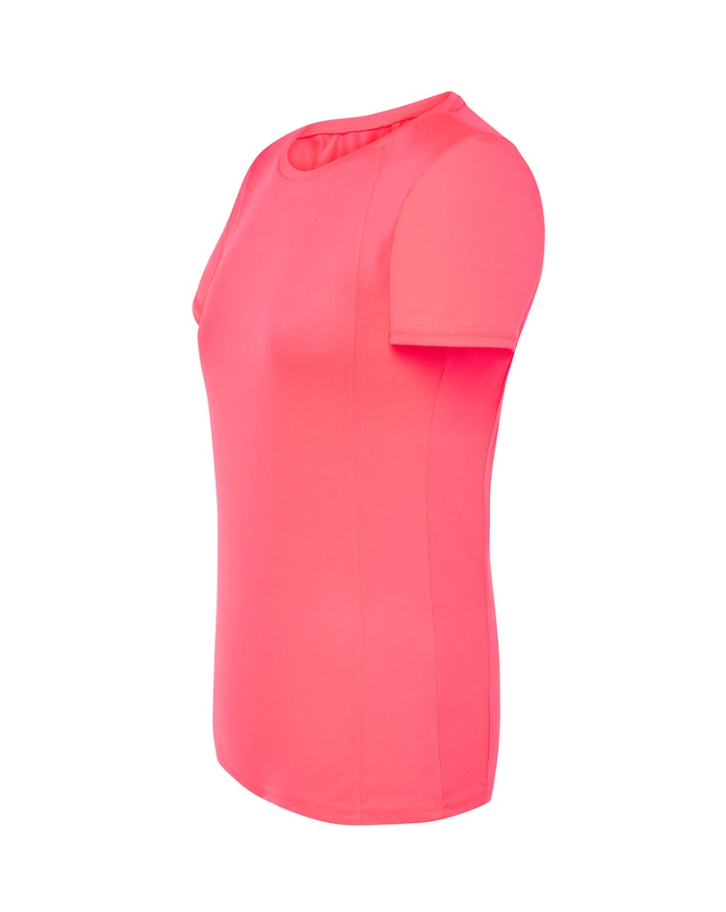 Damski t-shirt sportowy slim, krótki rękaw - Fuchsia Fluor