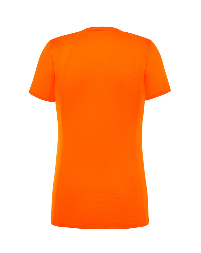 Damski t-shirt sportowy slim, krótki rękaw - Orange Fluor