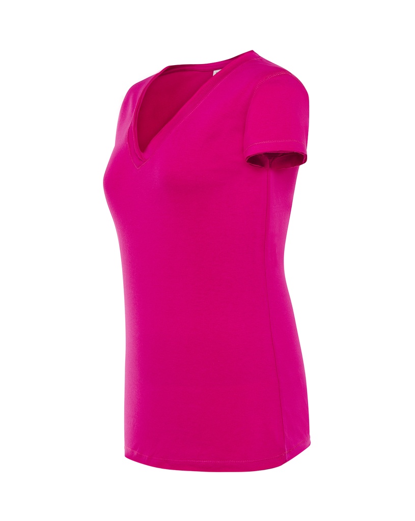 Damska koszulka Slim z dekoltem V - Fuchsia