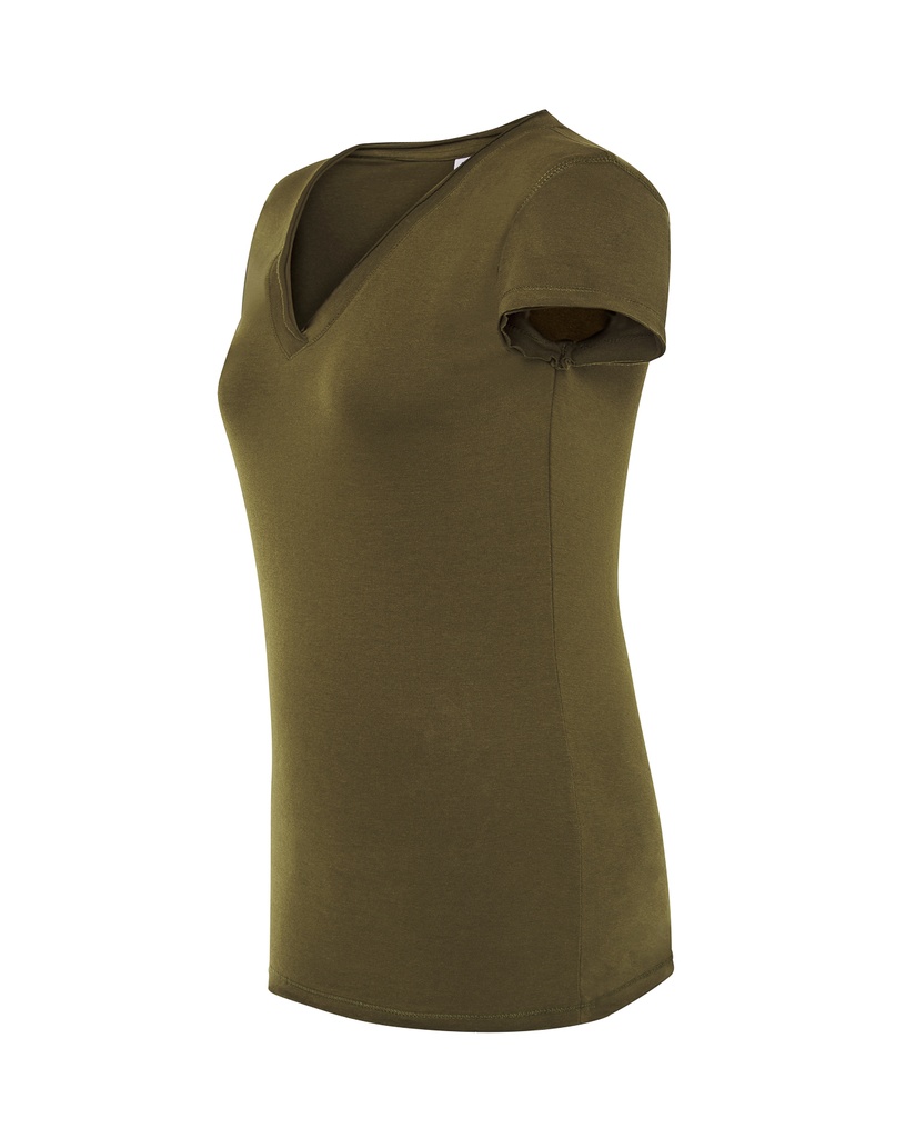 Damska koszulka Slim z dekoltem V - Khaki