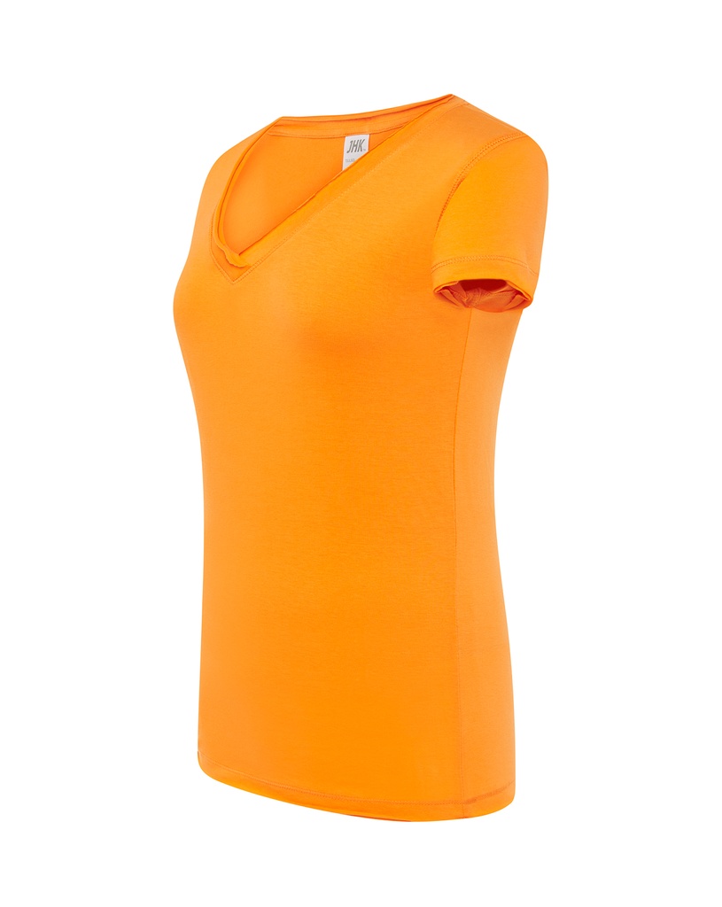 Damska koszulka Slim z dekoltem V - Tangerine