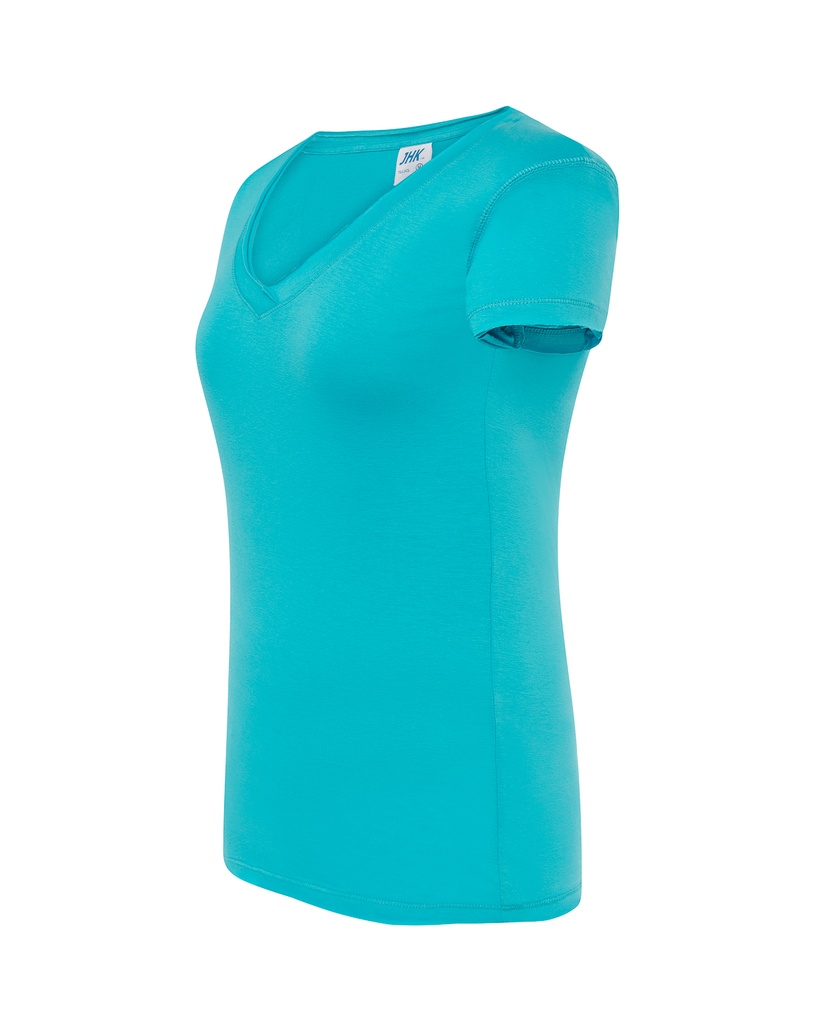 Damska koszulka Slim z dekoltem V - Turquoise