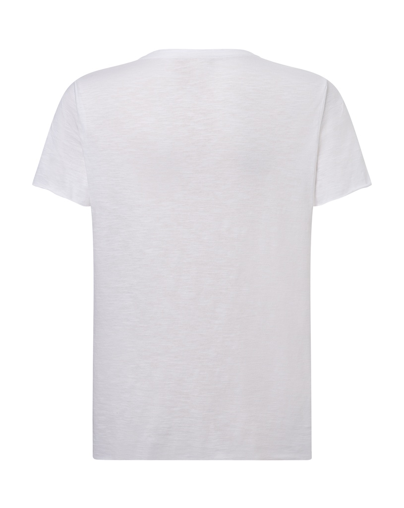 Damski T-shirt Slub z Dekoltem w Serek - White