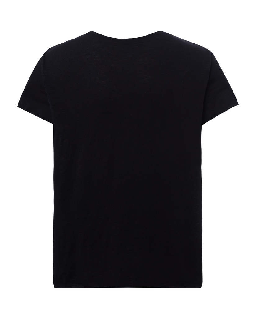 Damski T-shirt Slub z Dekoltem w Serek - Black