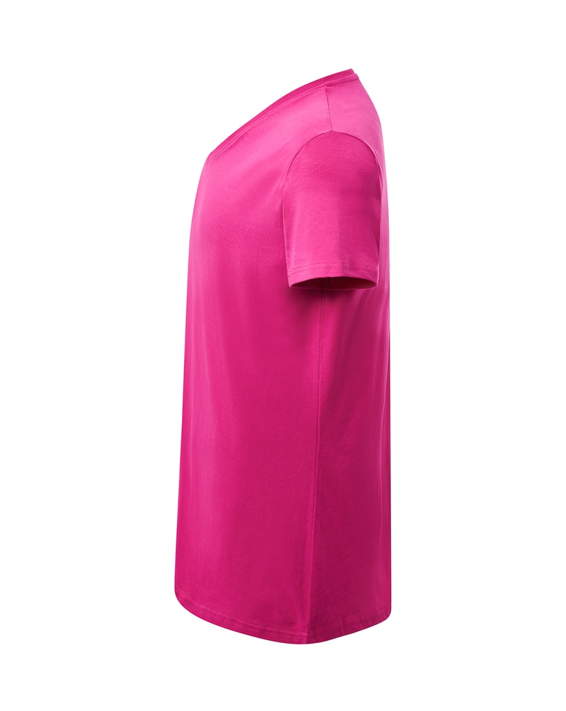 Damski t-shirt slim z dekoltem V, krótki rękaw - Fuchsia