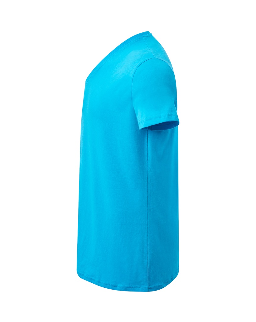 Damski t-shirt slim z dekoltem V, krótki rękaw - Turquoise