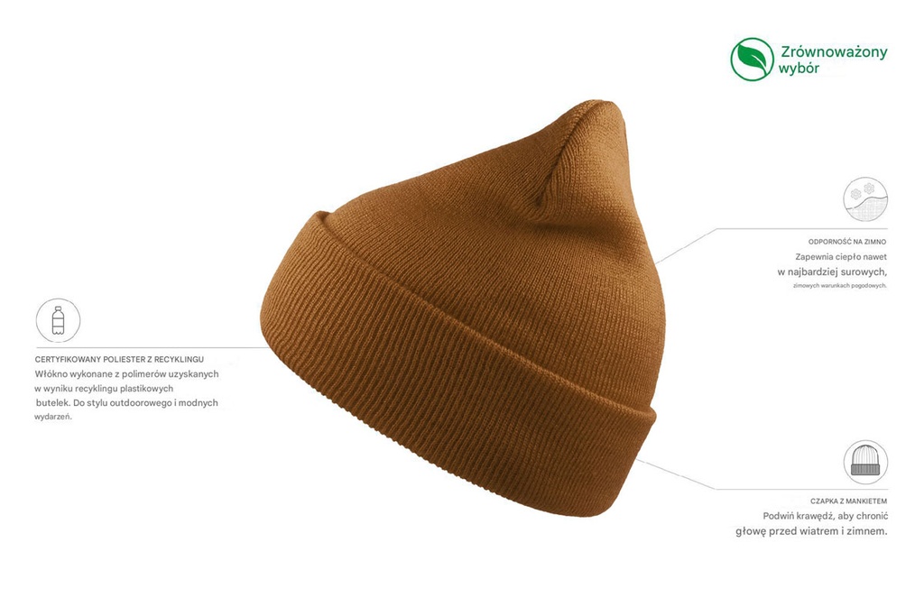 Czapka beanie z recyklingu -  Light Brown