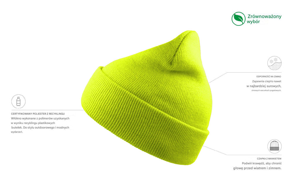 Czapka beanie z recyklingu - Yellow Fluo
