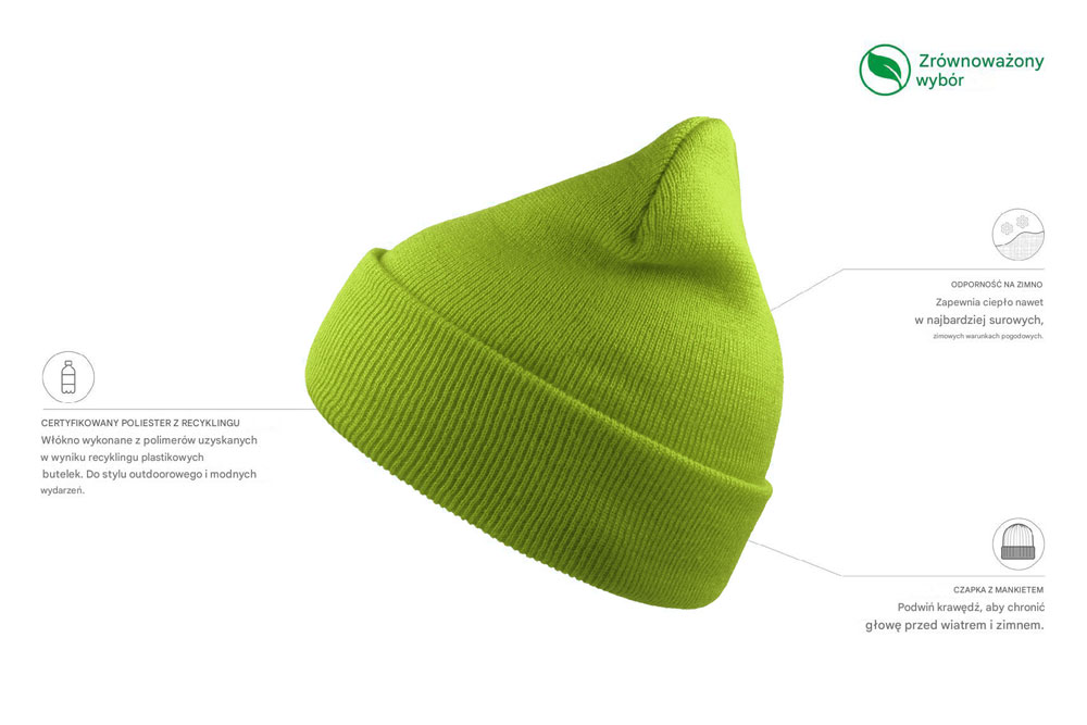 Czapka beanie z recyklingu -  Lime Green