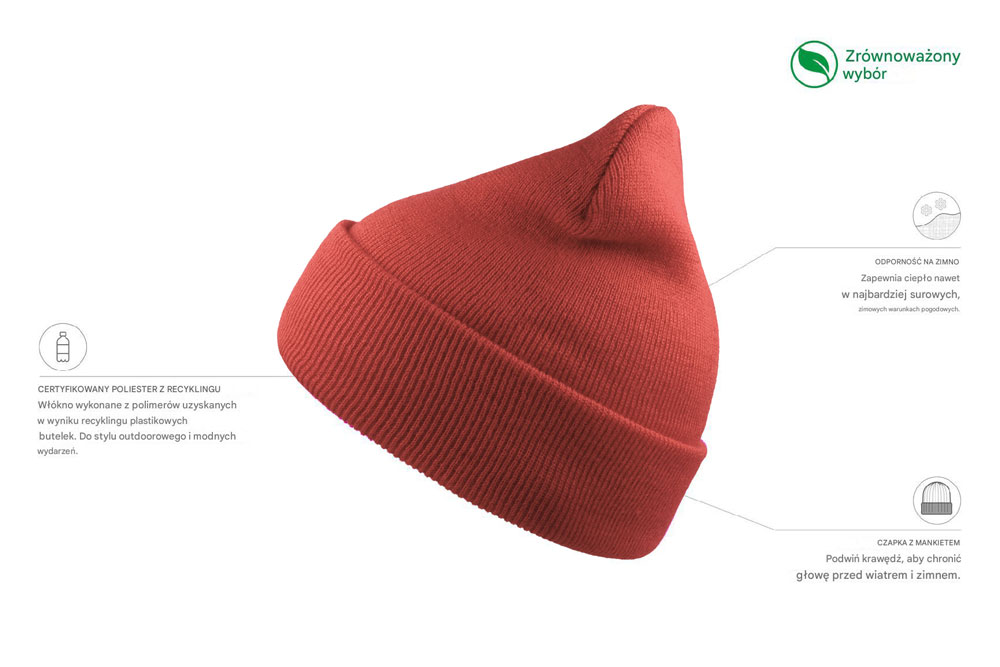 Czapka beanie z recyklingu -  Off Red