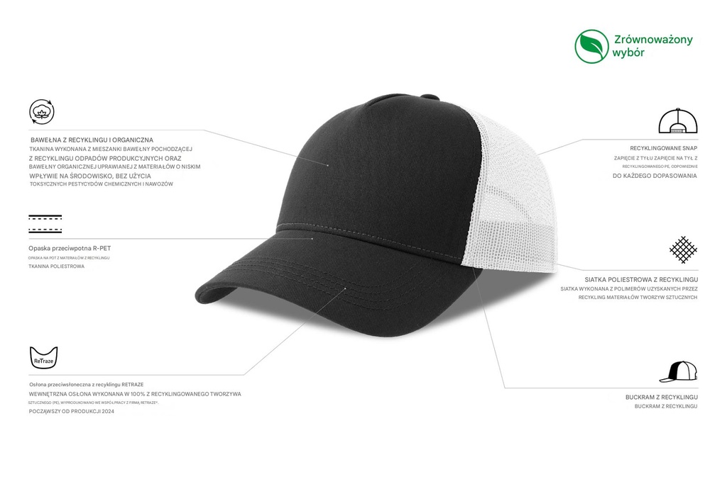 Czapka z daszkiem z recyklingu - Black & White
