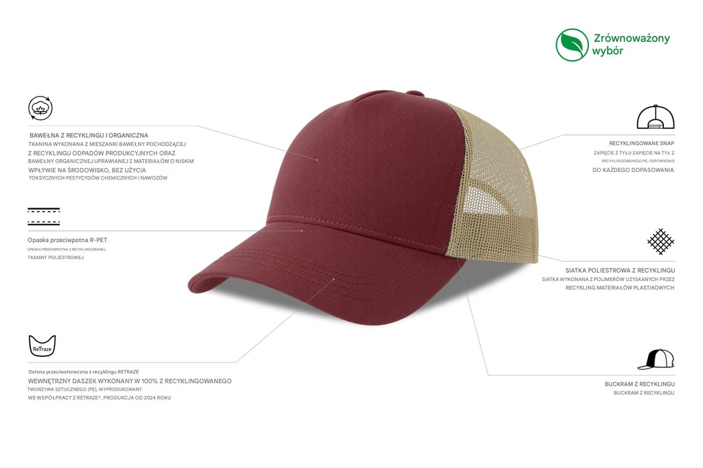 Czapka z daszkiem z recyklingu - Burgundy & Stone