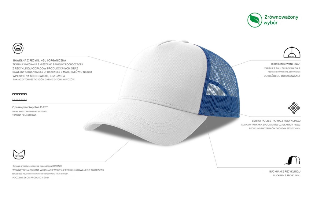 Czapka z daszkiem z recyklingu - White & Royal