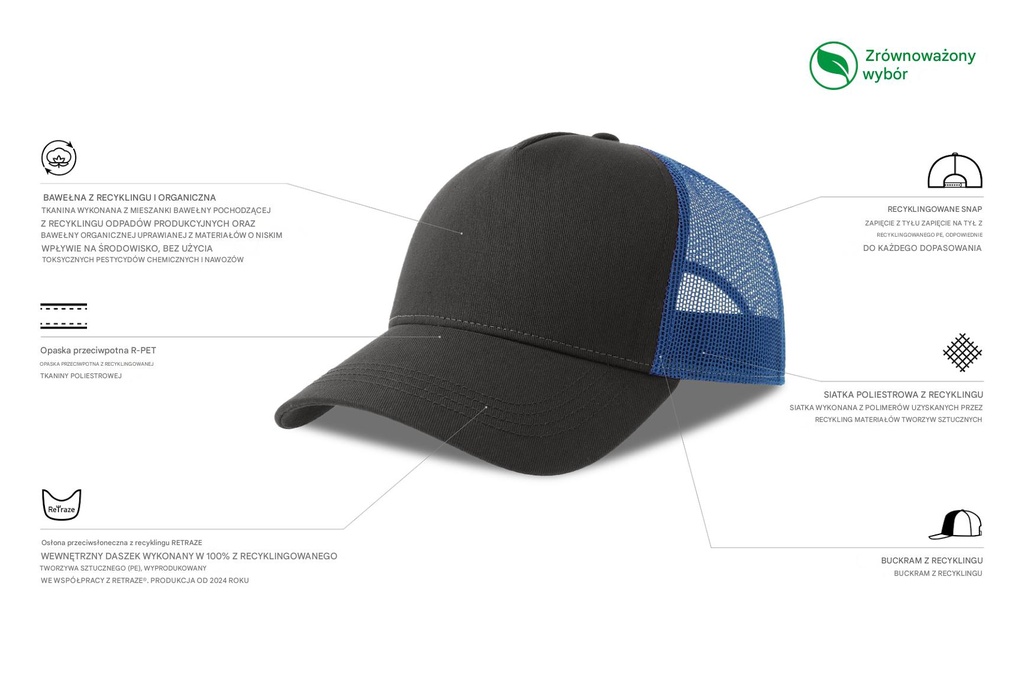 Czapka z daszkiem z recyklingu - Dark Grey & Royal