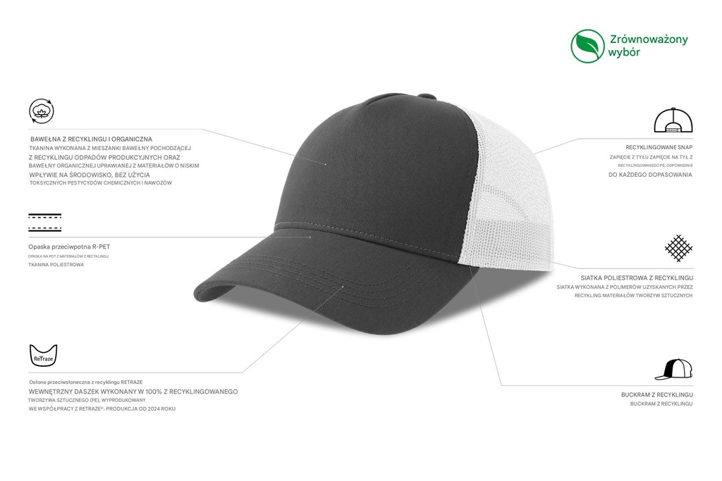 Czapka z daszkiem z recyklingu - Dark Grey & White