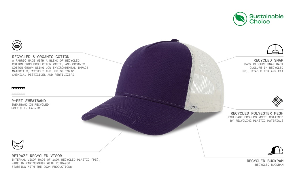 Czapka z daszkiem z recyklingu - Purple & White