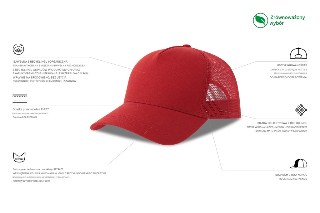Czapka z daszkiem z recyklingu - Red