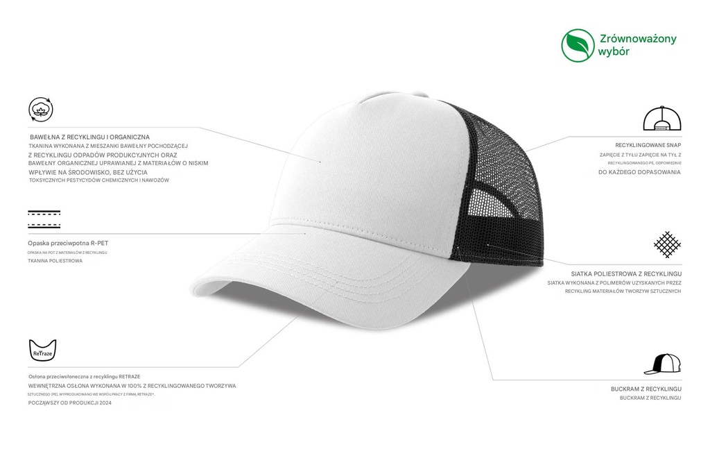 Czapka z daszkiem z recyklingu - White & Black