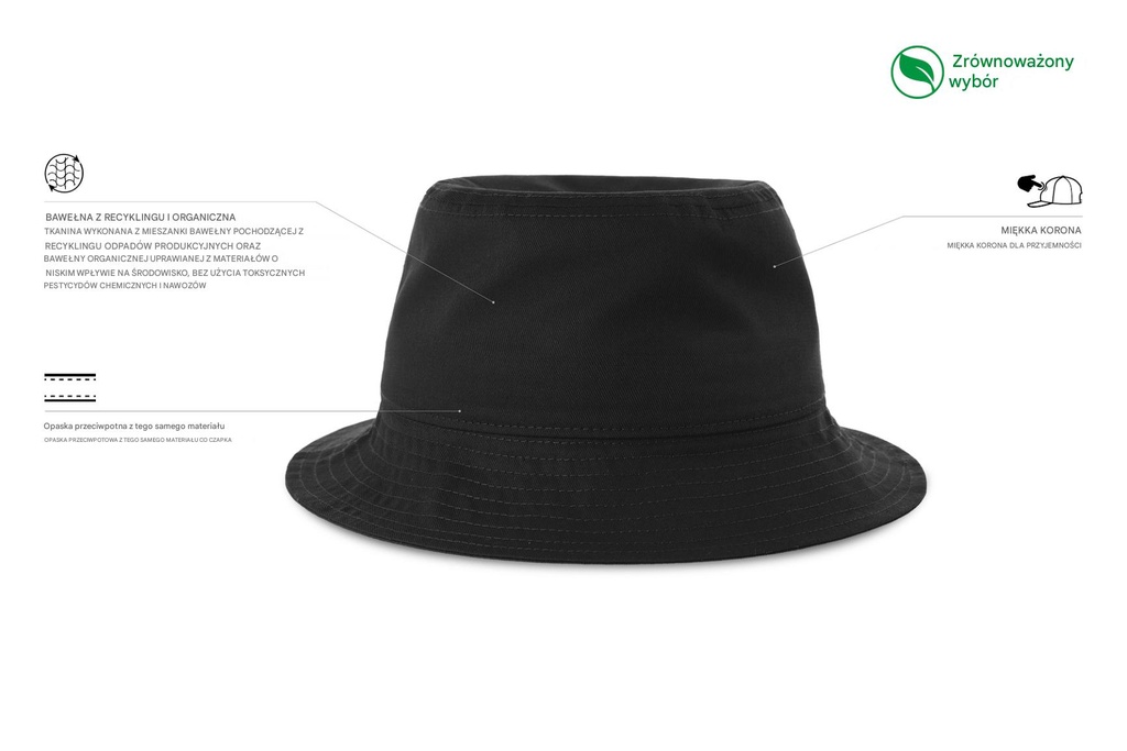 Bawełniany kapelusz typu bucket - Black
