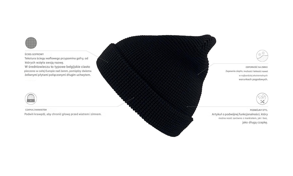 Ciepła czapka zimowa beanie z mankietem - Black