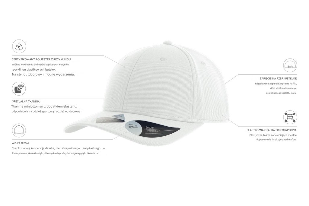 Czapka 6-panelowa z recyklingu - White