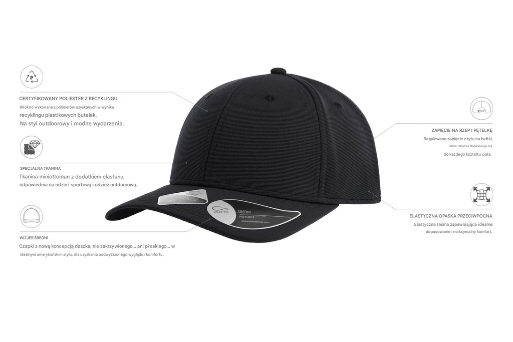 Czapka 6-panelowa z recyklingu - Black