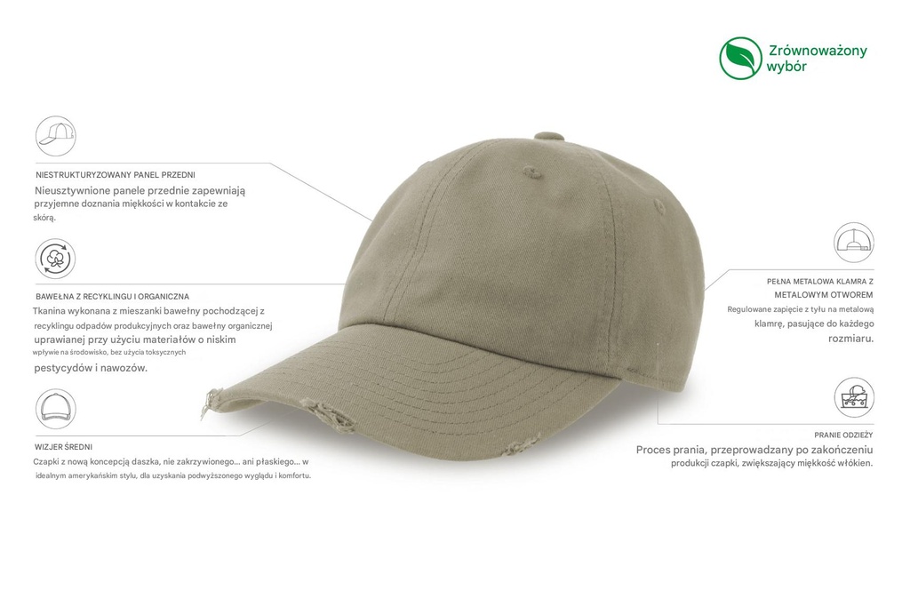 Czapka bawełniana z efektem zniszczenia - Grey