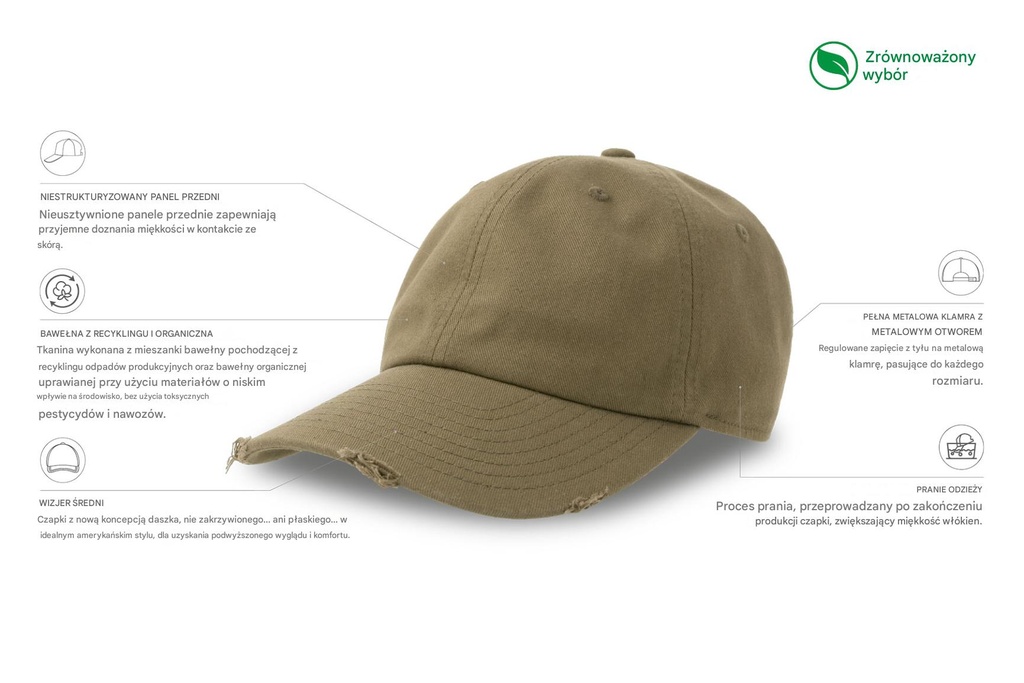 Czapka bawełniana z efektem zniszczenia - Olive