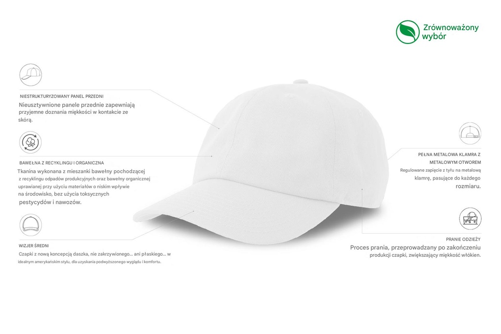Czapka bawełniana z regulacją - White
