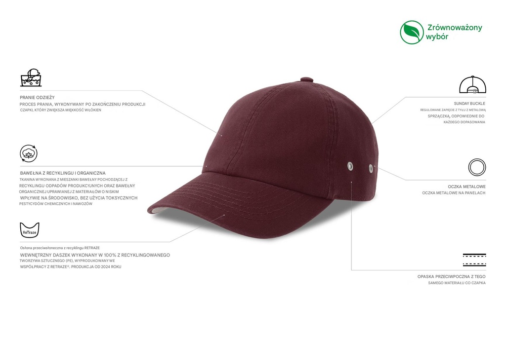 Czapka bawełniana z zakrzywionym daszkiem - Burgundy