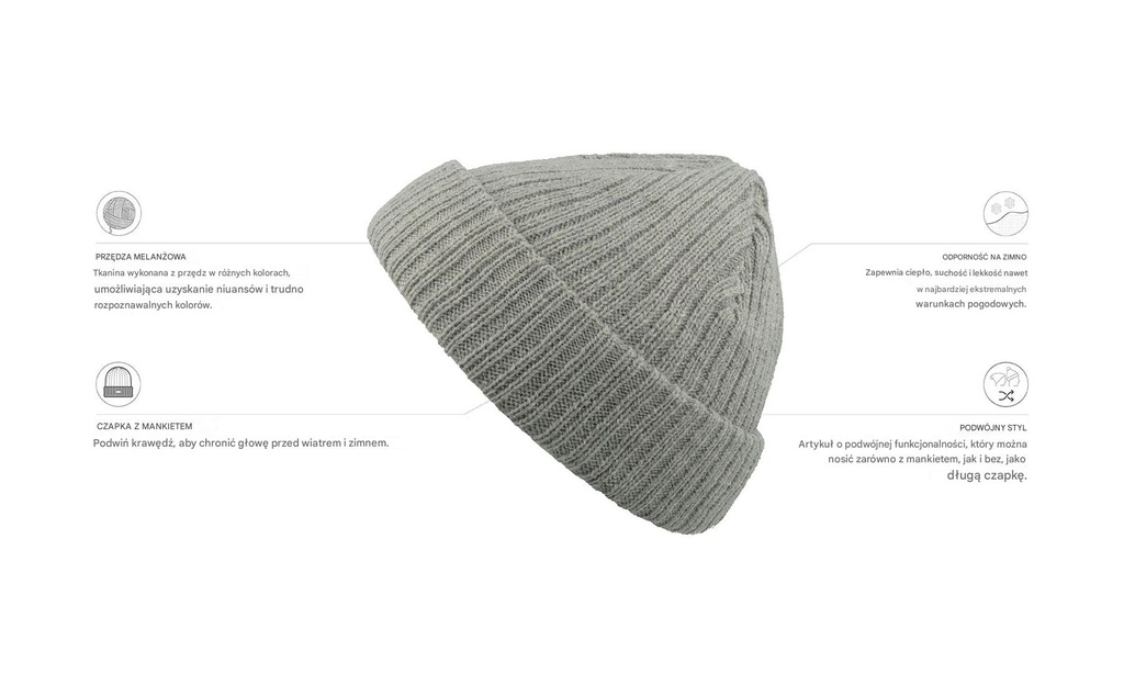 Czapka beanie docker - Light Grey Melange