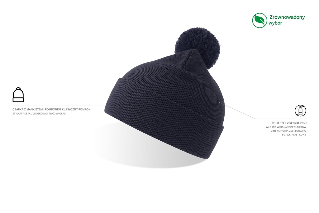 Czapka beanie z pomponem i mankietem - Navy
