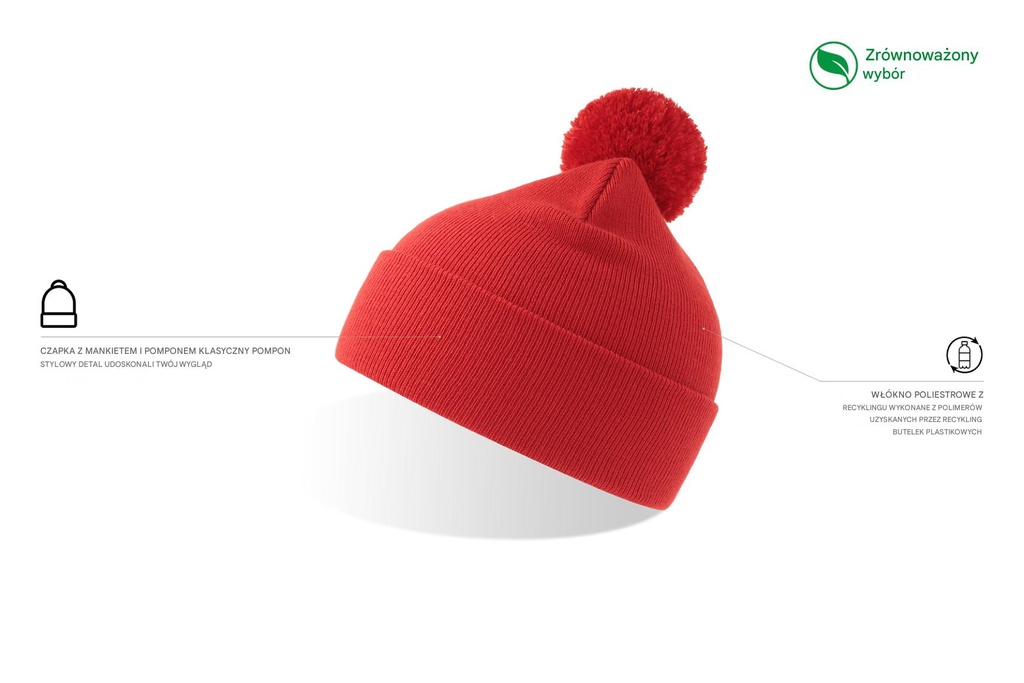 Czapka beanie z pomponem i mankietem - Red