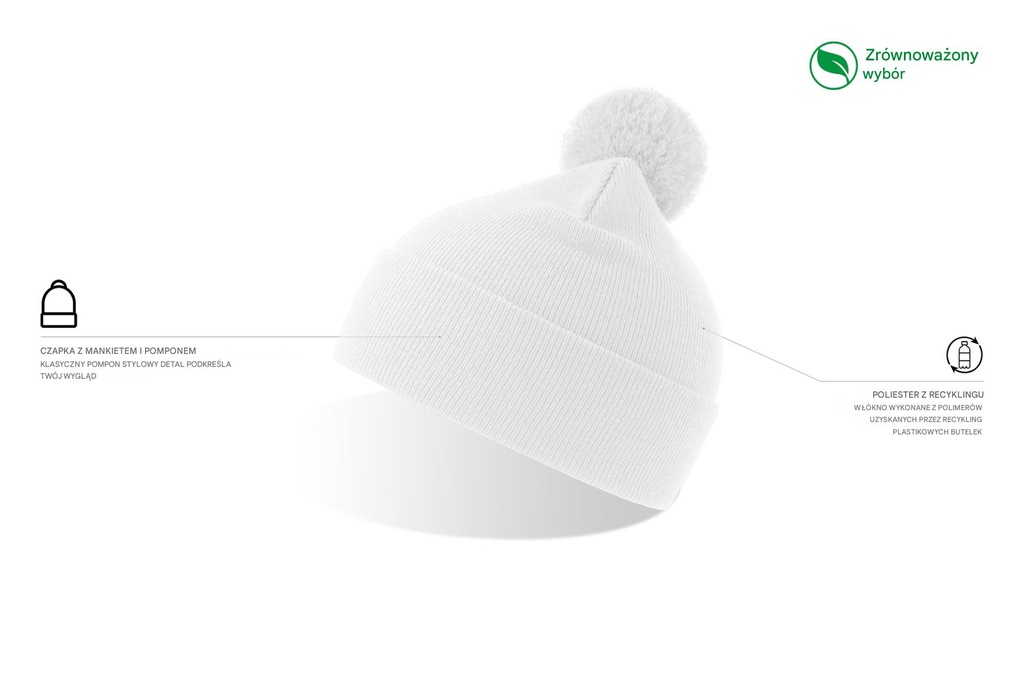 Czapka beanie z pomponem i mankietem - White