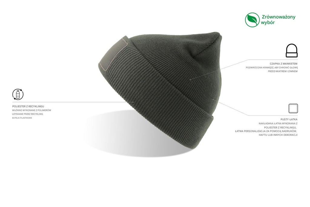 Czapka beanie z wywinięciem i naszywką - Dark Grey