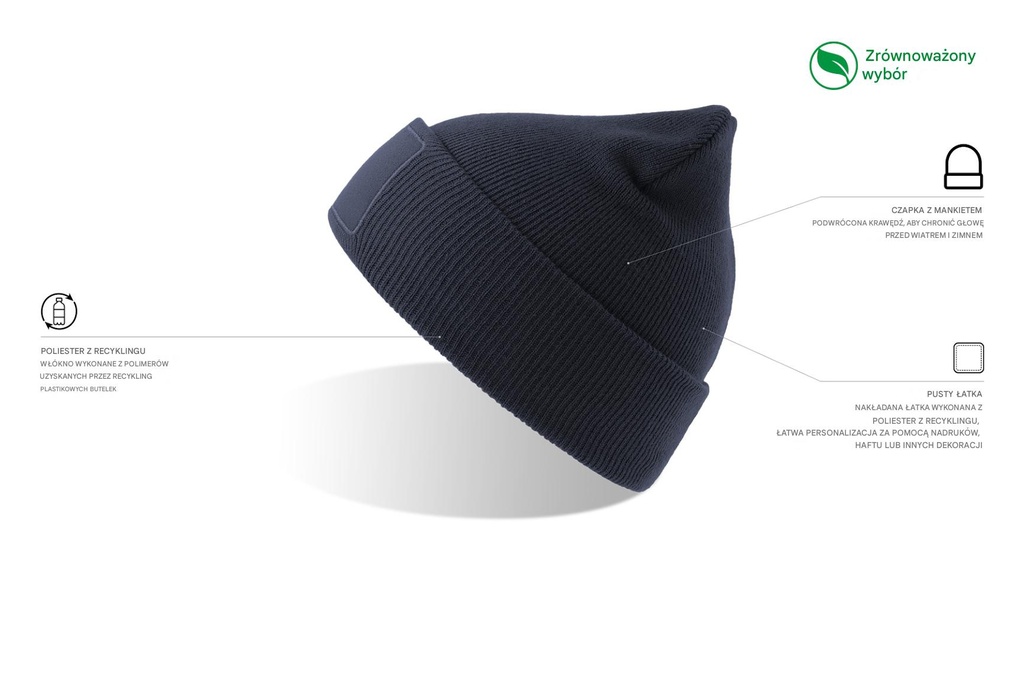Czapka beanie z wywinięciem i naszywką - Navy