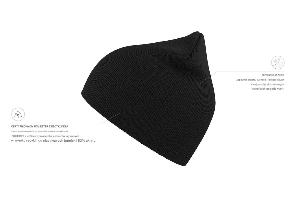 Czapka beanie z wywinięciem, dwuwarstwowa - Black
