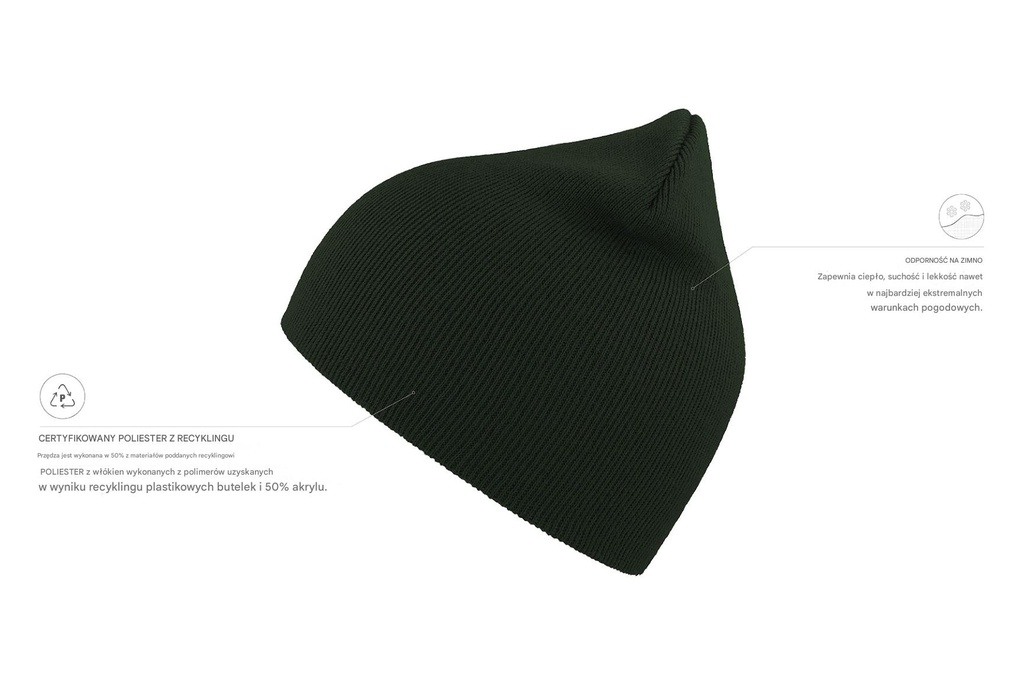 Czapka beanie z wywinięciem, dwuwarstwowa - Bottle Green