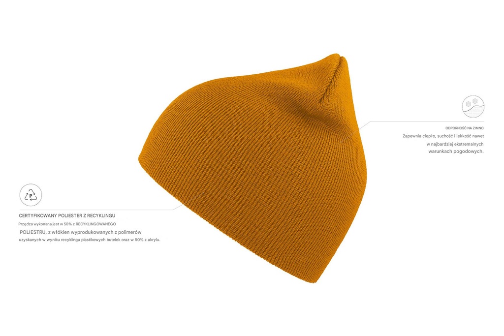 Czapka beanie z wywinięciem, dwuwarstwowa - Mustard