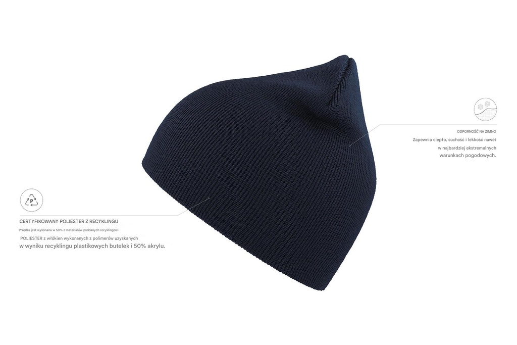 Czapka beanie z wywinięciem, dwuwarstwowa - Navy
